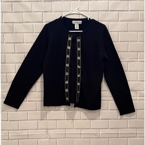 SAG HARBOR women black beaded cardigan/top size S - Picture 2 of 6